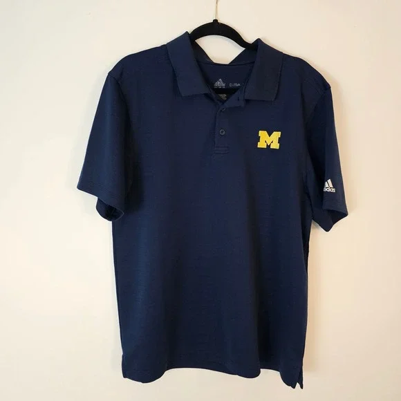 Adidas ClimaLite Michigan Wolverines Polo Shirt Mens Athletic Apparel - Picture 1 of 6